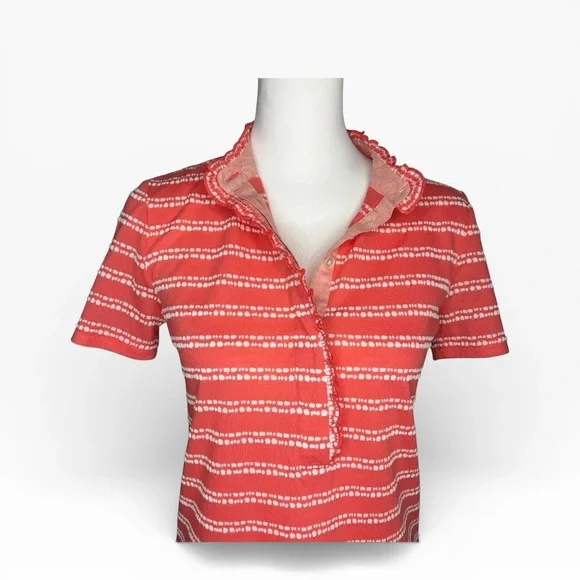 Tory Burch Peach and White Buttoned Top Size XS - Picture 5 of 9